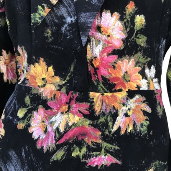 THE KOOPLES Silk Pussy Bow Secretary Tie Neck Firework Floral Mini Dress Mod - Picture 13 of 14